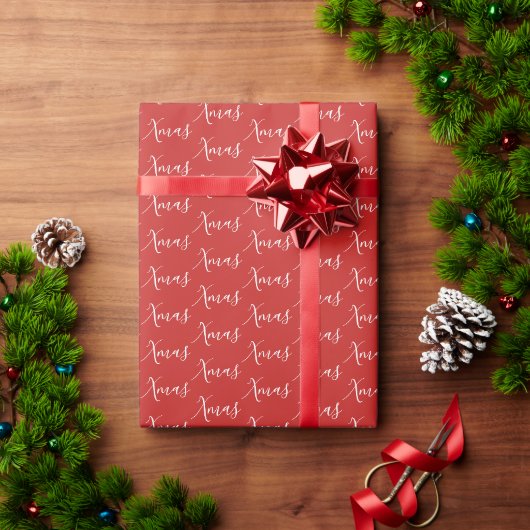 Papier Cadeau Motif de script rouge de Noël de vacances (Cadeau de vacances)