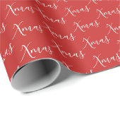 Papier Cadeau Motif de script rouge de Noël de vacances (Coin rond)