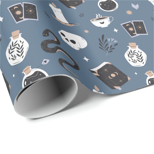 Papier Cadeau Motif de serpent crânien Mystic Boho (Coin rond)