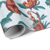 Papier Cadeau Motif de singes joueurs du Lotus Blanc (Coin rond)