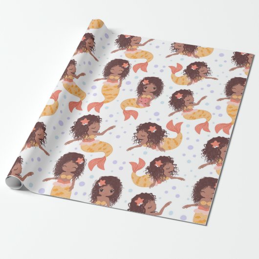 Papier Cadeau Motif de sirène afro-américain (Déroulé)
