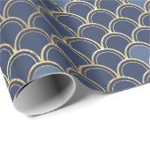 Papier Cadeau Motif de sirène bleu et or (Coin rond)