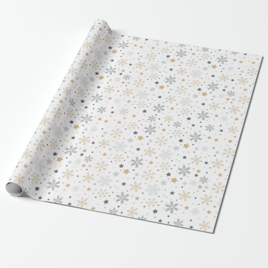 Papier Cadeau Motif De Snowflakes Gris Et Jaune (Déroulé)