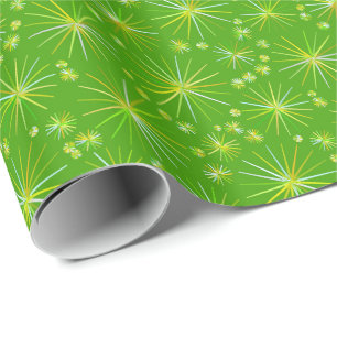 Papier Cadeau Motif de Spoutnik de la moitié du siècle, vert