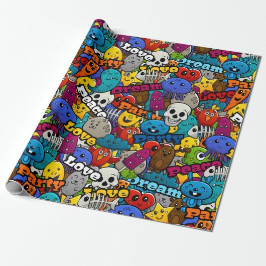 Papier Cadeau Motif de stickers lumineux (Déroulé)