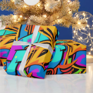 Papier Cadeau Motif de street art graffiti aux couleurs vives et