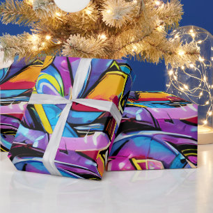 Papier Cadeau Motif de street art graffiti aux couleurs vives et