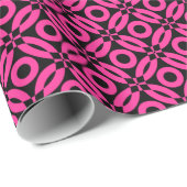 Papier Cadeau Motif de style courtepointe 02 - Rose chaud sur no (Coin rond)