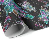 Papier Cadeau Motif de Sucre de canne de Noël Black Light (Coin rond)