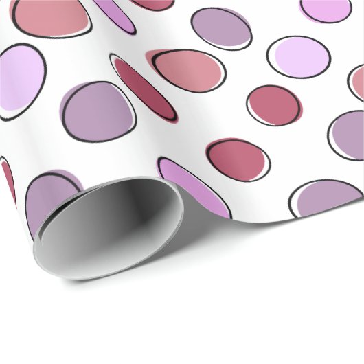 Papier Cadeau Motif de taches folles violettes et roses (Coin rond)