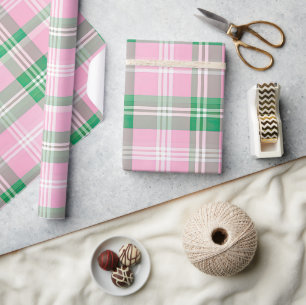 Papier Cadeau Motif De Tartan Rose Et Vert Fâcheux