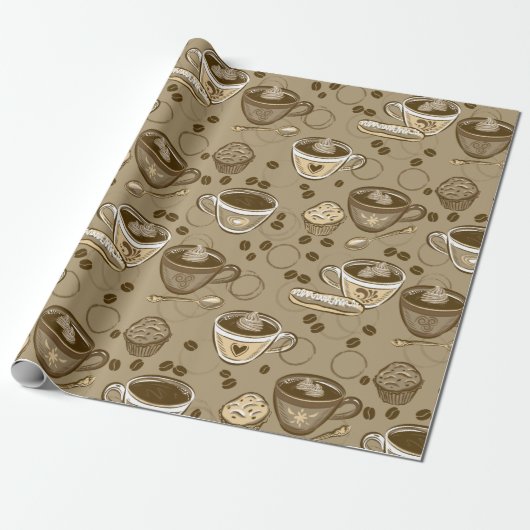 Papier Cadeau Motif de tasses à café (Déroulé)