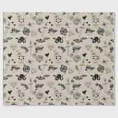 Papier Cadeau Motif de tatouage à main noir et beige (Plat)