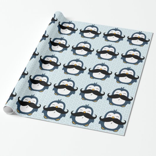 Papier Cadeau Motif de tendance de moustache de pingouin (Déroulé)
