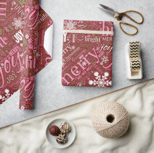 Papier Cadeau Motif de texte et de flocon de neige de Noël rouge