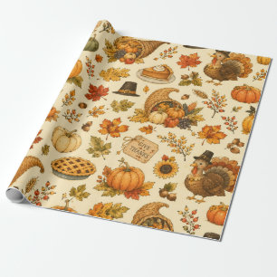 Papier Cadeau Motif de Thanksgiving à l'aquarelle