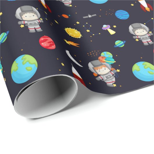 Papier Cadeau Motif de thème Espace Enfants (Coin rond)