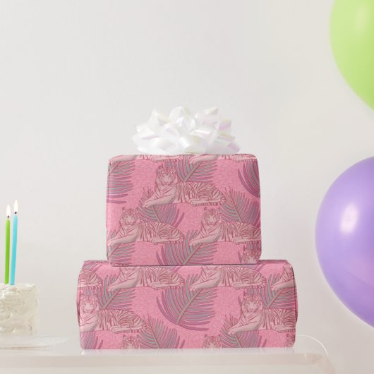 Papier Cadeau Motif de tigre de la Jungle rose (Cadeaux de fête)