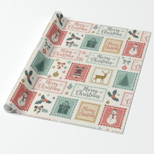 Papier Cadeau Motif de timbres-poste de Noël vintage