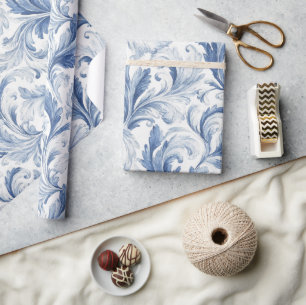 Papier Cadeau Motif de toile de pays français bleu