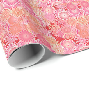 Papier Cadeau Motif de tourbillon fractal, corail, rose et crème