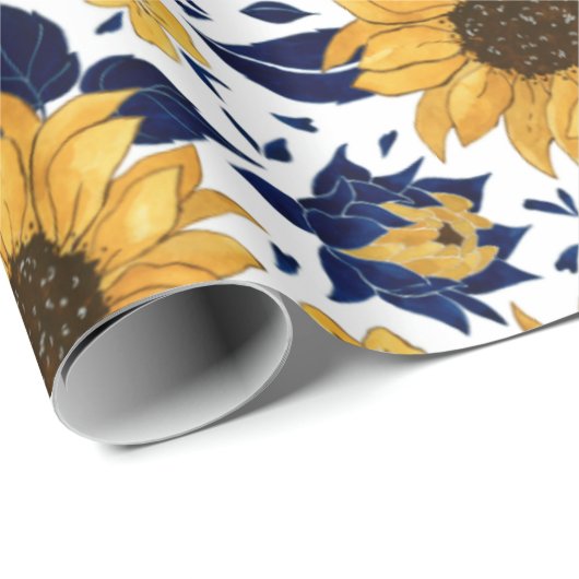 Papier Cadeau Motif de tournesol aquarelle (Coin rond)