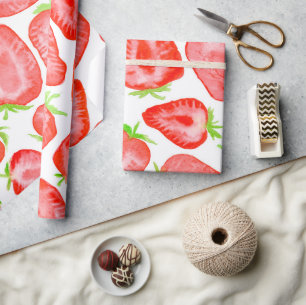 Papier Cadeau Motif de tranches de fraise d'aquarelle