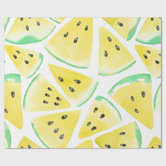 Papier Cadeau Motif de tranches de pastèque jaune (Plat)