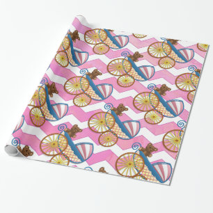 Papier Cadeau Motif de transport de bébé Chevron rose