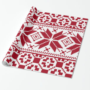 Papier Cadeau Motif de tricot de Noël rouge et blanc