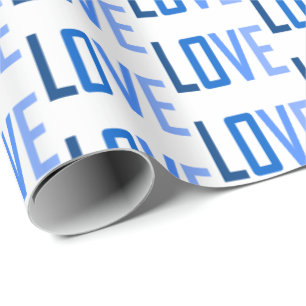 Papier Cadeau Motif de typographie d'amour bleu