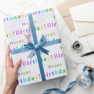 Papier Cadeau Motif de typographie Joyeux Anniversaire de couleu