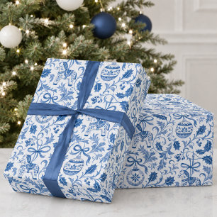 Papier Cadeau Motif de vacances de Noël bleu blanc