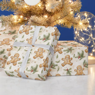 Papier Cadeau Motif de vacances pain d'épice et pin capricieux