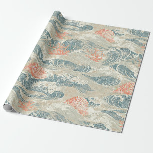 Papier Cadeau Motif de vague en coquillage d'étoile de mer des m