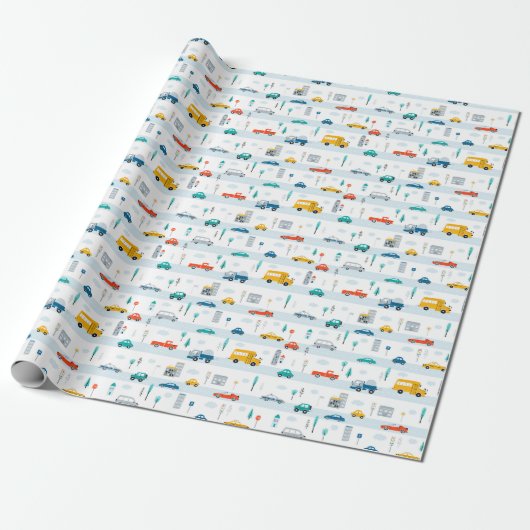 Papier Cadeau Motif de véhicule routier migre (Déroulé)