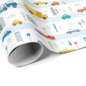 Papier Cadeau Motif de véhicule routier migre (Coin rond)