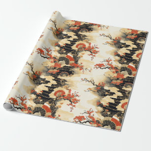 Papier Cadeau Motif de ventilateur de fleurs de cerisier japonai