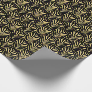 Papier Cadeau Motif de ventilateurs déco noir et or