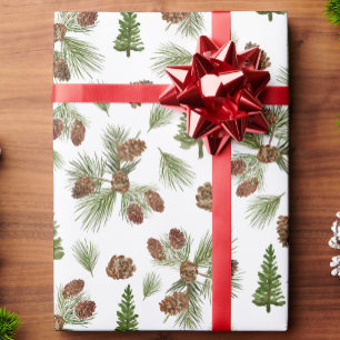 Papier Cadeau Motif de verdure hivernale de pins simples