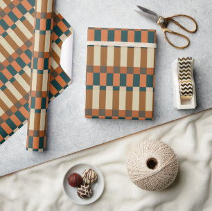 Papier Cadeau Motif de vérification géométrique en Citrouille d'