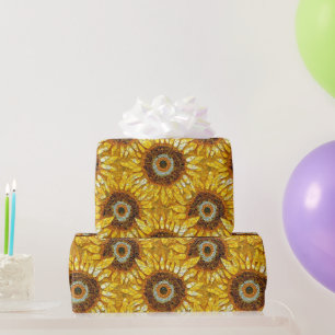 Papier Cadeau Motif de verre mosaïque de tournesol jaune élégant