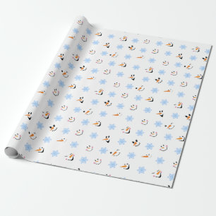 Papier Cadeau Motif de visages de bonhommes de neige cool, floco