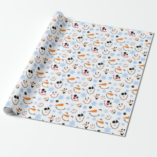 Papier Cadeau Motif de visages de bonhommes de neige mignons, fl