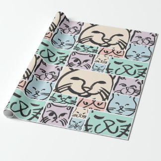 Papier Cadeau Motif de visages de chat dessinés à la main mignon