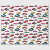 Papier Cadeau Motif de voitures et de camions rétro (Plat)