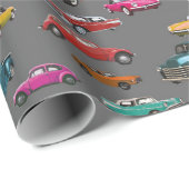 Papier Cadeau Motif de voitures et de camions rétro (Coin rond)