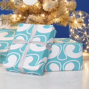 Papier Cadeau Motif décoratif abstrait courbe bleu blanc