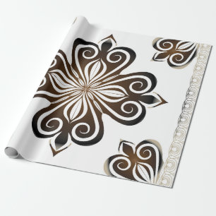 Papier Cadeau Motif décoratif de motif baroque brun avec Flo