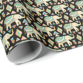 Papier Cadeau Motif d'éléphants indiens colorés mignons (Coin rond)